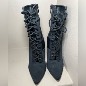 Black peak a boo bootie tie up